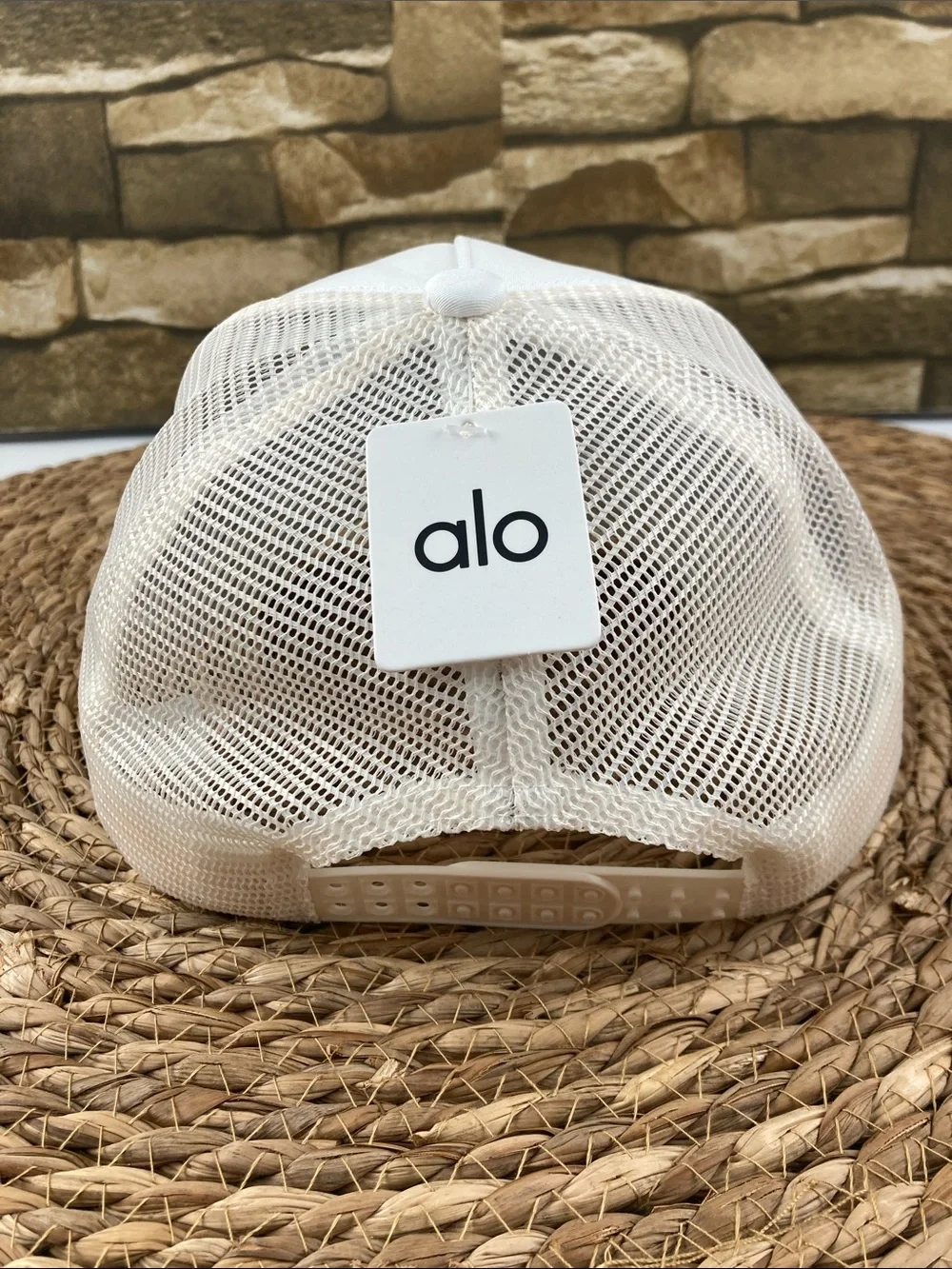 ALO Yoga Kids White Trucker Hat with Black Logo